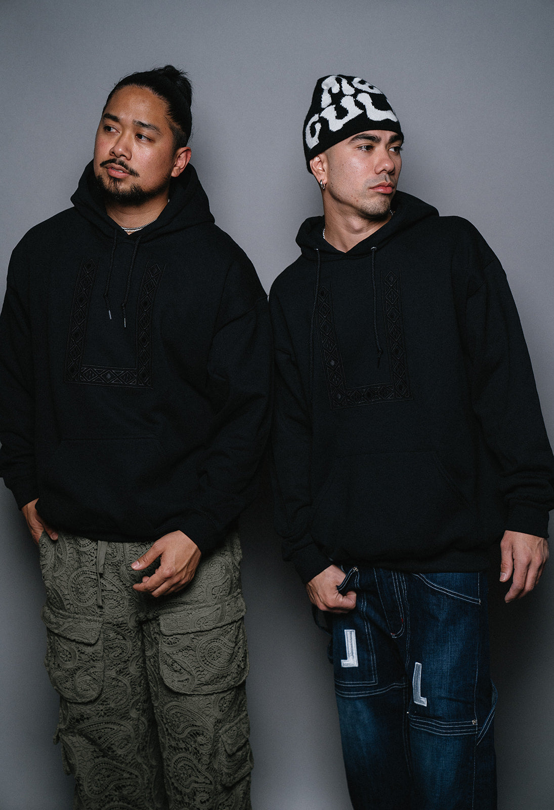 Barong Hoodie Pullover with Black Embroidery