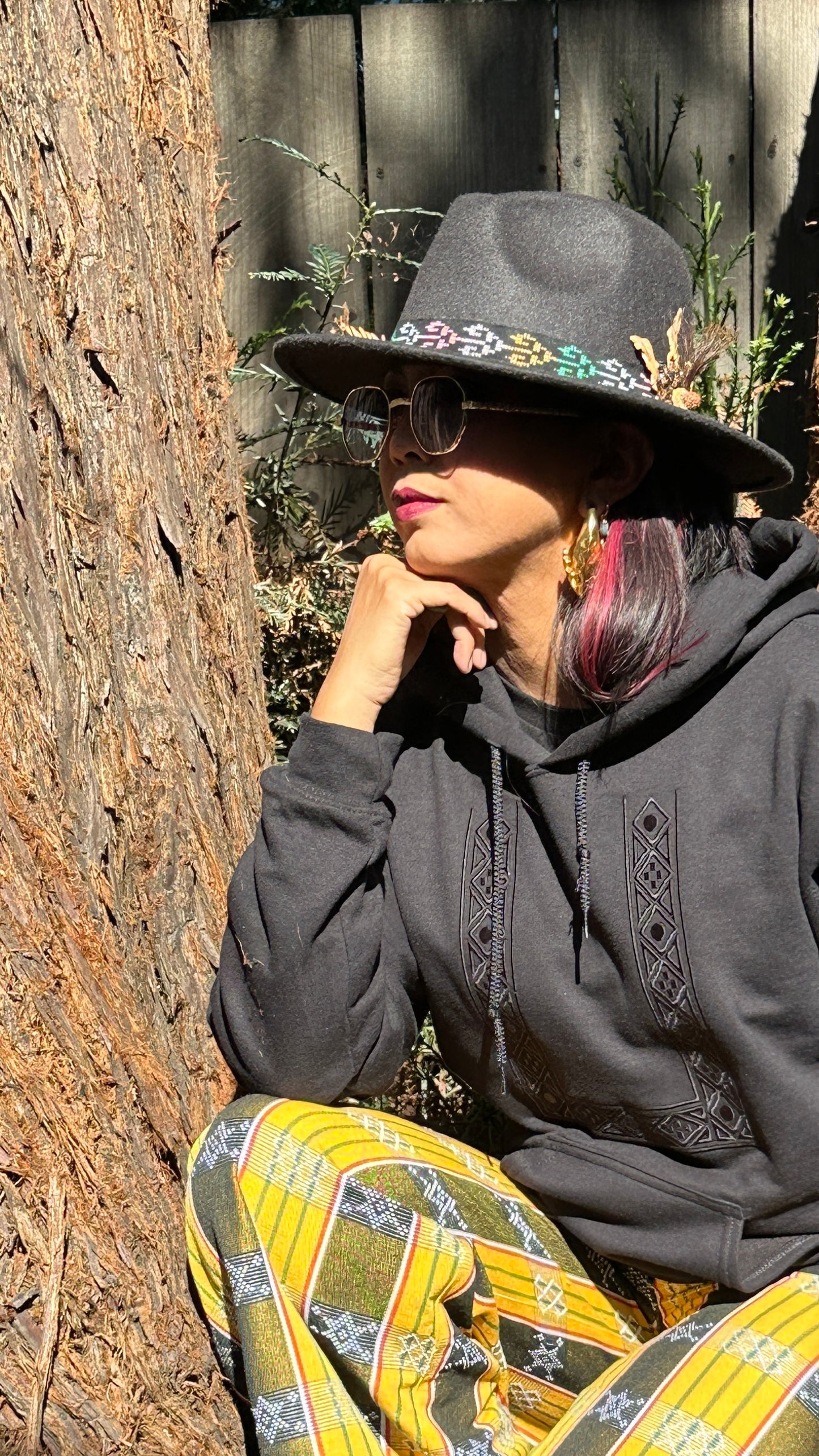Barong Hoodie Pullover with Black Embroidery