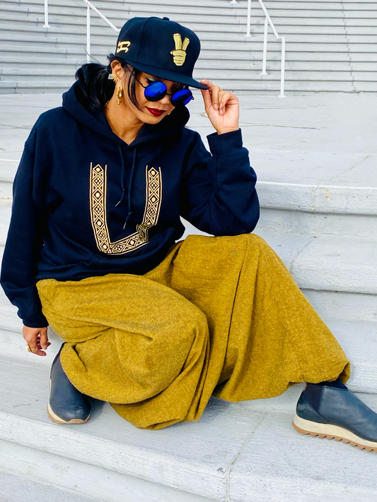 Barong Hoodie Pullover with Gold Embroidery