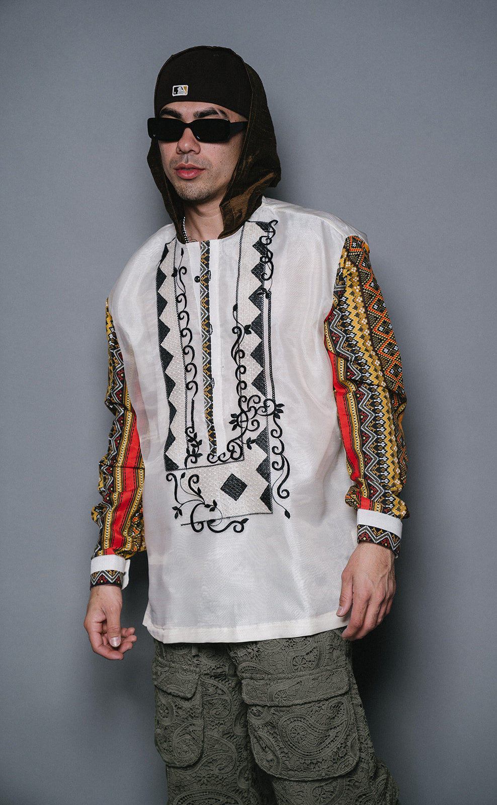 CODY - Organza Pullover Barong Hoodie With Printed Sleeves