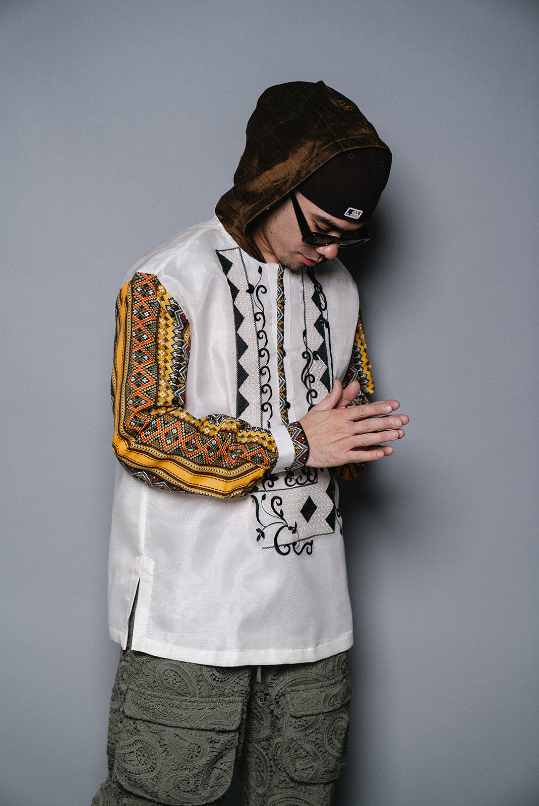 CODY - Organza Pullover Barong Hoodie With Printed Sleeves