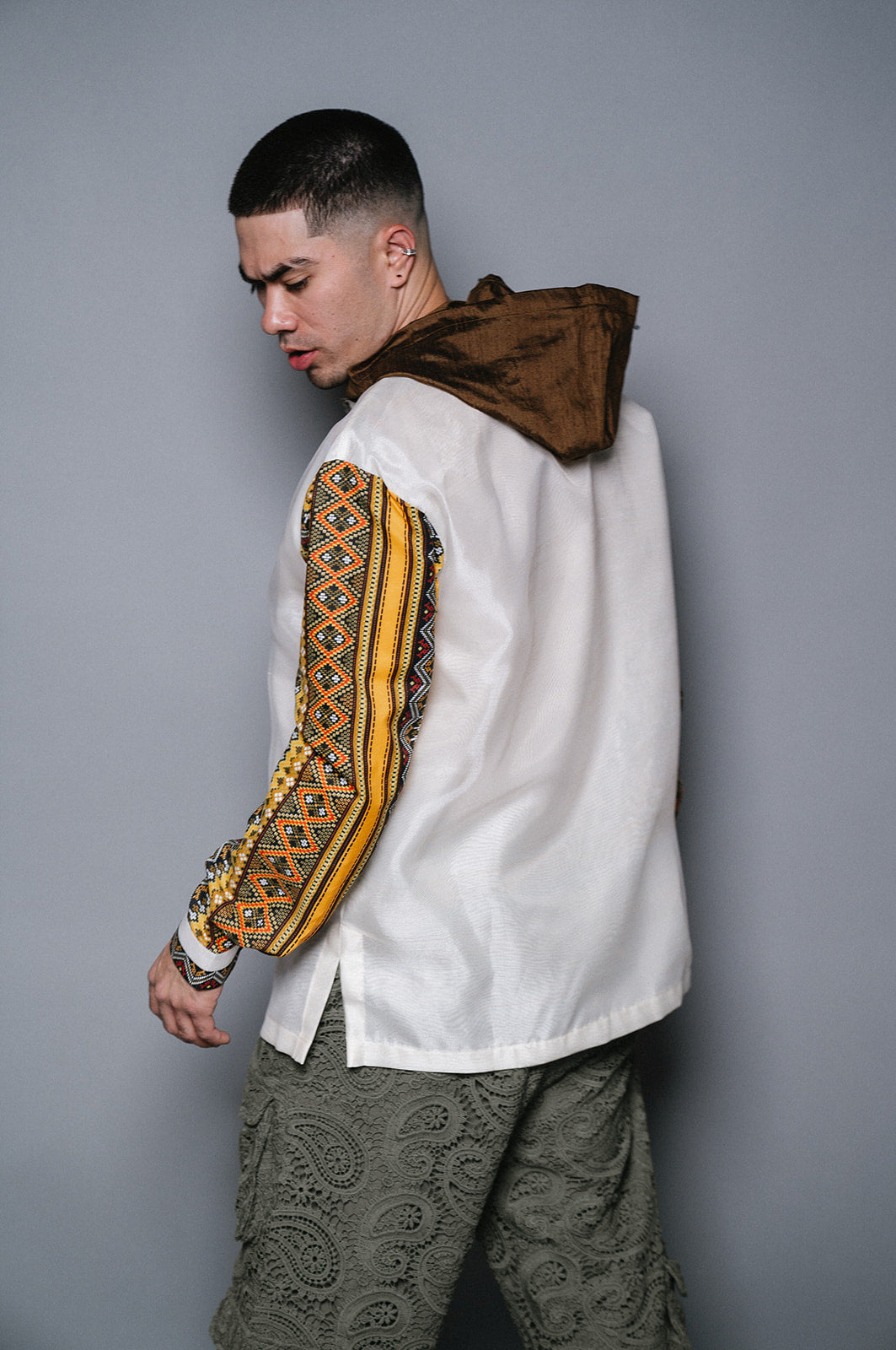 CODY - Organza Pullover Barong Hoodie With Printed Sleeves